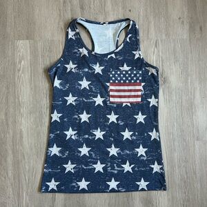 Star Patterned Tank Top with American Flag Pocket